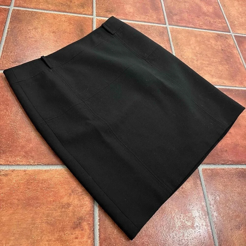 Tory Burch Black Wool Mid Thigh Pencil Skirt Stretchy Waist Size 14